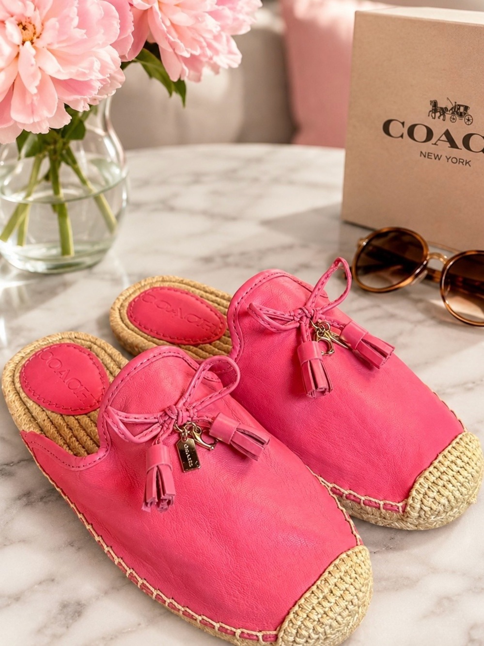NWOT Coach 'Cassidy' Leather Slip-On Espadrille Mules in "Pink Ruby" Size 5